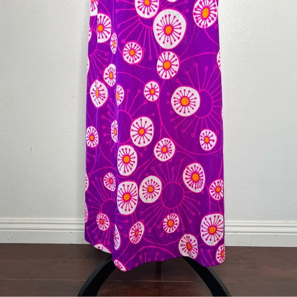 VINTAGE 1970s Slip Dress Psychedelic Maxi Purple Halter Printed Nightgown - Picture 4 of 13